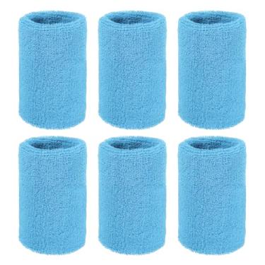 Imagem de YELARXI Pulseiras de suor, pulseiras para esportes de suor, 10 x 7,6 cm, pacote com 6 e azul-celeste, encaixe para (tênis/basquetebol/futebol/corrida/malhar/homens e mulheres)