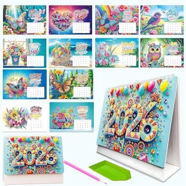 Imagem de Kit de calendário de pintura de diamante DIY 2026 – Calendário de arte de diamante para adultos, planejador de mesa, calendário flip em pé, decoração de mesa relaxante e ideia de presente de ano novo
