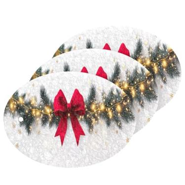 Imagem de Wassud Guirlanda de Natal laço vermelho esponja de polpa de madeira para pratos, pacote com 3 esponjas de lavar louça de cozinha para limpeza, esfregão resistente para panelas antiaderentes pia