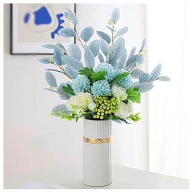 Imagem de Flores artificiais flores artificiais buquê moderno decoração hortênsia eucalipto flor falsa decoração sala de estar casa de campo arranjo de flores decoração flores falsas