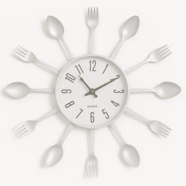 Imagem de Relogio Parede Cozinha Talheres Estilo Retro Decorativo Branco Moderno Colher Garfo Elegante