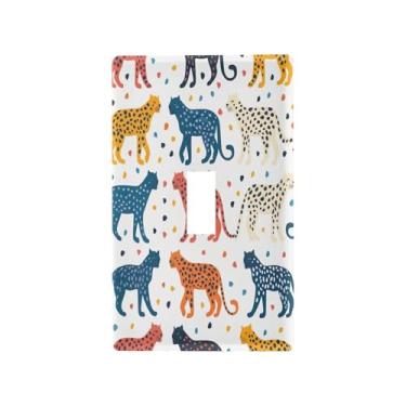 Imagem de Wassud Placa decorativa para interruptor de luz leopardo colorida para tomadas elétricas, interruptor único, 11 x 7 cm