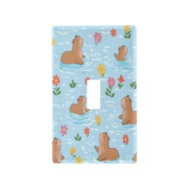 Imagem de Wassud Capivaras fofas placa de cobertura de interruptor de luz decorativa capas de tomada placa de parede para tomadas elétricas interruptor único 4,53 x 2,76 polegadas