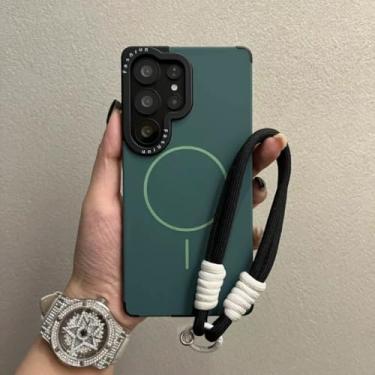Imagem de HJZSZX Capa com cordão magnético fino e impressão em moldura para Samsung S25Ultra Pure Color (para Samsung S25Ultra/verde)
