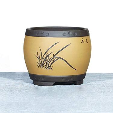 Imagem de Vaso de orquídea de areia roxa estilo chinês bacia de cerâmica artesanal de alta qualidade bonsai retrô carnudo vaso de plantas para varanda interna e externa, vaso de flores doméstico respirável