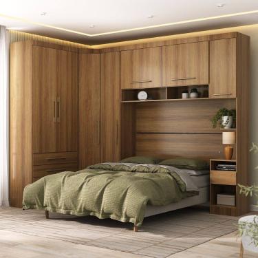 Imagem de Quarto Modulado Queen de Canto com Guarda-roupas Maleiro e Cabeceira Paris Master Luciane Moveis
