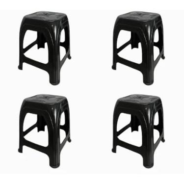 Imagem de Kit 6 Banqueta de Plástica Preto Resistente Suporta Até 120kg Banco Banquinho para Bar Cozinha(KIT 4UN)