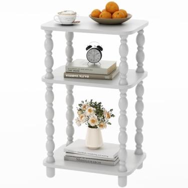 Imagem de Mesa lateral moderna, mesa de canto pequena de 3 camadas para sala de estar, mesas laterais de fazenda, mesa lateral de sofá para espaços skinny, mesa de cabeceira para quarto (branca)