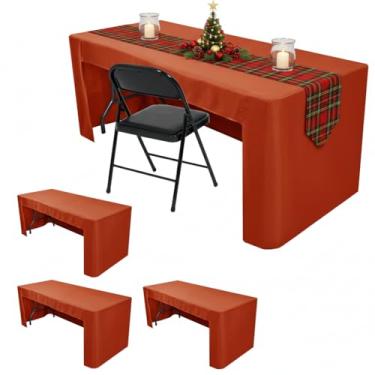 Imagem de HolidayIdeas Pacote com 4 toalhas de mesa de Ação de Graças de 3 lados para mesas de 1,8 m, capa de mesa enferrujada nas costas aberta para exibição de cabine de fornecedores, feira de artesanato