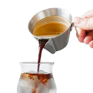 Imagem de watchget Copo de café expresso com filtro de óleo de 100 ml de 100 ml com alça de aço inoxidável copo medidor de café expresso jarra de shot com boca em forma de V para barista café casa