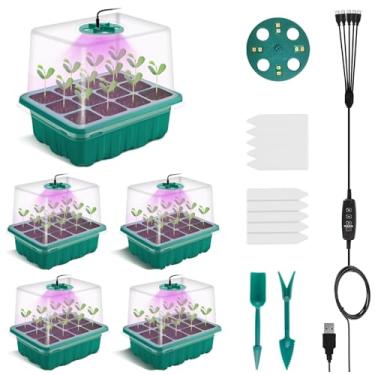Imagem de NEWKITS Bandeja Inicial de Sementes com Luz de Crescimento, Kit Inicial de Germinação de Plantas Kit Inicial de Sementes com Cúpula de Umidade e Base para Cultivo Em Estufa de Grama de Trigo Hidropôni