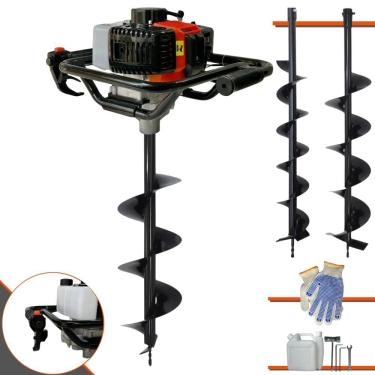 Imagem de Perfurador de Solo Polaca Cavadeira Vant VPS-52 À Gasolina 52cc 2HP Alta Rotação P/ Construção Civil + Brocas 80x10cm, 80x15cm e 80x20cm