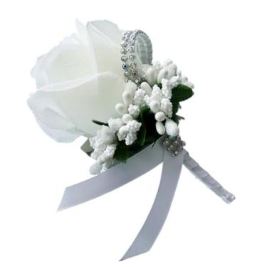 Imagem de Perfectlifeoh Buquê de noiva – Arranjo de flores rosas de seda artificial de pérola de cristal para noiva (Corsage)