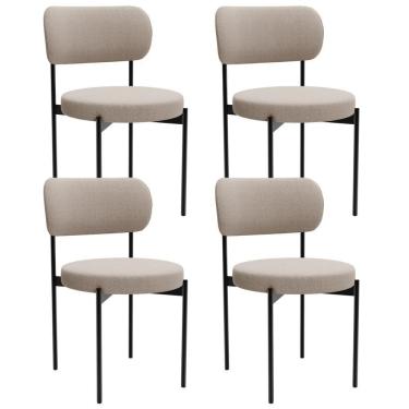 Imagem de Kit 04 Cadeiras Estofadas Para Sala De Jantar Louvre L02 Bouclê Creme - Lyam Decor
