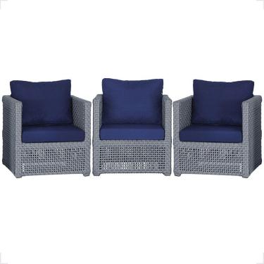 Imagem de 3 Poltronas Madri Alumínio Corda Náutica Estofado 10 Trama Prata