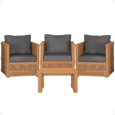 Imagem de Mesa E 3 Poltronas Madri Corda Náutica Estofado 11 Trama Terra Cota