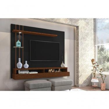 Imagem de Painel de TV Eros 55 Polegadas 135x160cm Prateleira de Vidro Nichos Preto/Canela