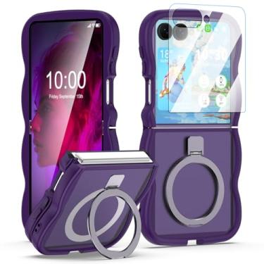 Imagem de Capa para Z Flip 7 com protetor de tela de suporte à prova de choque para Samsung Z Flip 7 Capa para Galaxy Z Flip 7 2025 5G - Roxa