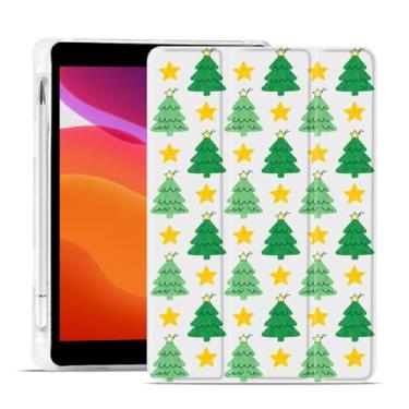 Imagem de MAYCARI Capa de Natal para iPad A16 11 polegadas 2025 com suporte para lápis, árvores de Natal originais estrelas douradas capa protetora traseira macia TPU para iPad 10ª geração, capa fina hibernar