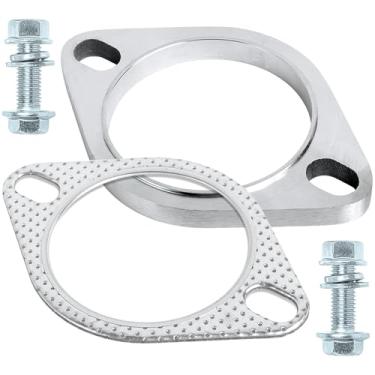 Imagem de PALOZO Kit de conexão de flange de exaustão de aço inoxidável, 2 parafusos 2,5 polegadas/63,5 mm conjunto de conexão de flange de escape e junta com parafusos e porcas