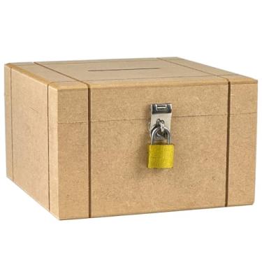 Imagem de Cofrinho de Madeira Em Mdf Cofre Com Furo Para Notas Moedas e Fecho Para Cadeado(RISCADO + CADEADO)