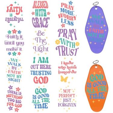 Imagem de XRTHGS Adesivos UV DTF, 24 folhas por pacote, cor cristã colorida, alta viscosidade, adequado para superfícies lisas e planas, como chaveiros de motel e hotel