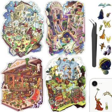 Imagem de Magic Academy 3D Miniature Scene Stickers, Tarot Large 4 Set DIY Fun Travel House Cute Cartoon Scene Tiny Stickers for Adult Kids Relief Stress Pass The Time (Tarot World-Large 4 Set)