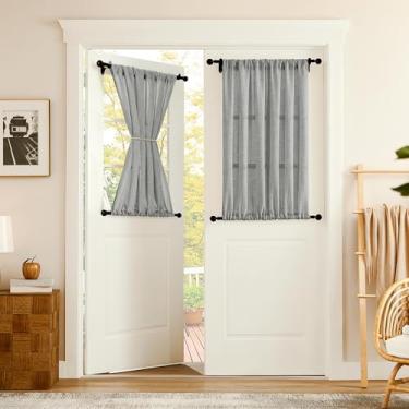 Imagem de Tollpiz Cortinas pequenas de linho, cortina semitransparente, divisória de sala com filtro de luz, cortina dupla com bolso de haste boho, 63,5 x 101,6 cm de comprimento, cinza prateado, 1 painel