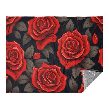 Imagem de CEBUGI Cobertor de flanela quente macio 127 x 178 cm para sofá-cama, escritório, acampamento, viagem, rosa vermelha, uso em todas as estações