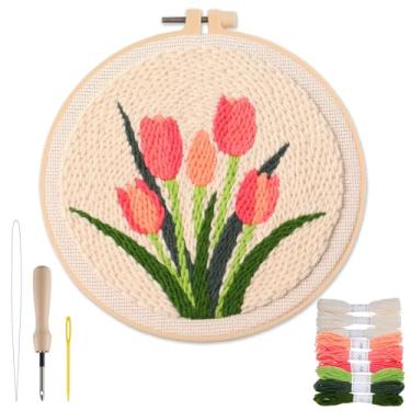 Imagem de Kit de agulhas de perfuração para iniciantes - Guia passo a passo e vídeo, incluindo tecido de agulha de perfuração de embroom com padrão/arco/agulha/fios, kits de artesanato de bordado de primavera