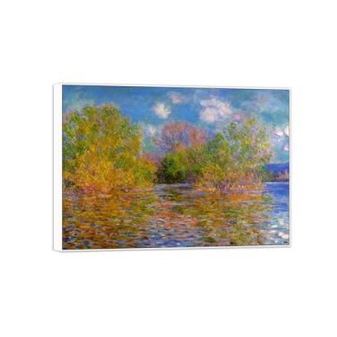 Imagem de BMZFYBS Claude Monet Famosas Impressões em tela de parede prontas para pendurar - Sena perto de Giverny - Pintura com moldura branca para decoração de sala de estar 60 x 85 cm 24 x 33 pol