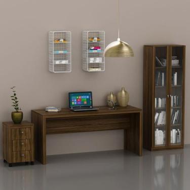 Imagem de Conjunto de Escritório com Gaveteiro 3 Gavetas, Mesa 163cm e Armário 2