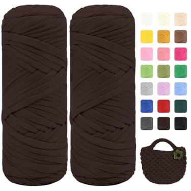 Imagem de Maxee Pacote com 2 fios de camiseta premium (200 g/75 m cada), linha de fita macia para crochê e tricô - cor intensa e fácil de cuidar