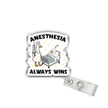 Imagem de OKOMCM Anesthesia Always Wins Carretéis de crachá retráteis, Silly Goose Tamanho 5 cm Clipe de cinto acrílico para crachá de identificação, cordão de crachá, acessórios engraçados, presentes DIY para