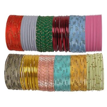 Imagem de Touchstone Pulseiras indianas para mulheres, pontos coloridos, fio de seda sintética, conjunto churiyan, joias de devolução, joias, chudiya, pacote a granel, pulseira bollywood, corte a laser, metal