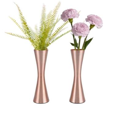 Imagem de Vixdonos Vaso de metal em tom de latão de 17 cm, conjunto de 2 vasos decorativos modernos para decoração de casa, casamento ou presente (ouro rosa)