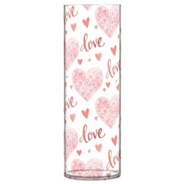 Imagem de CEBUGI Vaso de flores com estampa de corações 10 x 30 cm, vaso cilíndrico para flores, vaso transparente inquebrável para festa de casamento, decoração de casa