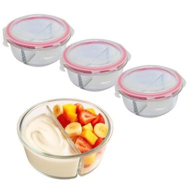 Imagem de Kit 3 Potes De Vidro 900ml 2 Divisórias Hermético Marmita Fit Com Trav