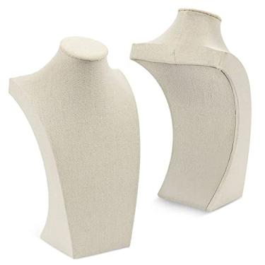 Imagem de Pacote com 3, busto de exibição de joias de linho de 30,5 cm, suporte de manequim de colar para lojas de varejo e feiras (bege)