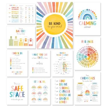 Imagem de 12 pôsteres de canto calmante para sala de aula Tabela de sentimentos de emoções para crianças Calm Down Corner Poster para pré-escola educação especial suprimentos de sala de aula terapia escritório