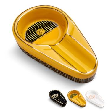 Imagem de HANCIGAR Cinzeiro de charuto único grande tanque de fumaça cinzeiro de cerâmica doméstico ferramenta de charuto portátil (amarelo) presentes para homens