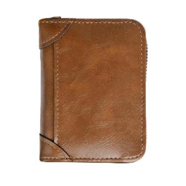 Imagem de Carteira masculina de couro curta com zíper, design moderno cinza-acastanhado claro com fecho de zíper (cinza-acinzentado)