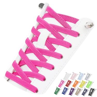 Imagem de Puzeam 2 pares de cadarços elásticos sem cadarço para tênis, cadarços sem amarração para adultos e crianças, Rosa choque, 63 Inch ( 160cm )