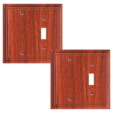 Imagem de Pacote com 2 placas de cobertura para interruptor de luz em branco/alternador, capas de tomada elétrica decorativas modernas de grão de madeira, placas de interruptor de parede de fibra de bambu e