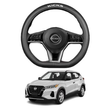 Imagem de Kakash Acessório interior personalizado para Nissan Kicks 2018-2021 2022 2023 2024 2025 2026 capas de volante antiderrapantes esportivo corrida couro sintético ergonômico confortável alça 1 pçs