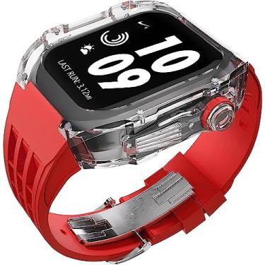 Imagem de JDIME Pulseira de borracha esportiva transparente transparente com flúor, para Apple Watch 8, 7, 6, 5, 4 SE, 44 mm, 45 mm, ultra 49 mm, capa de cristal de policarbonato rígido, acessórios para relógio