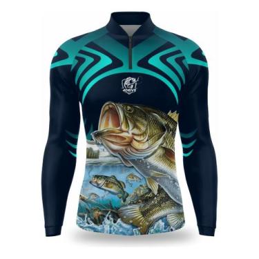 Imagem de Camisa De Pesca Infantil Uv50 Camiseta Pescaria Proteção Uv - Blue Fis