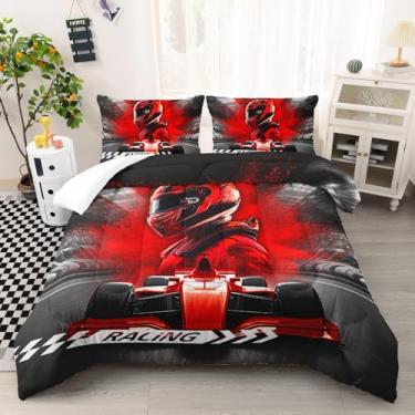 Imagem de AILONEN Jogo de cama solteiro de carro de corrida vermelho, para crianças, meninos e adolescentes, conjunto de edredom de esportes radicais, 3 peças, 1 edredom + 2 fronhas, macio e respirável