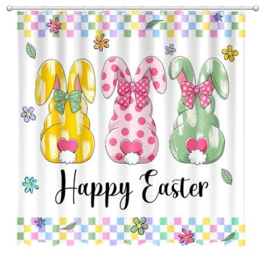 Imagem de Fitumiw Cortina de chuveiro Happy Easter 182,88 cm x 182,88 cm desenho animado coelho decoração casa banheiro conjunto de cortina de banheira com 12 ganchos
