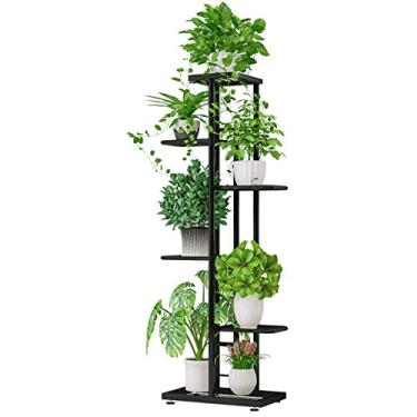 Imagem de Prateleira de Metal 6 Andares para Plantas Resistente Exibição em Vasos Rack Armazenamento Economizar Espaço com Pés Ajustáveis Fácil Montagem Design